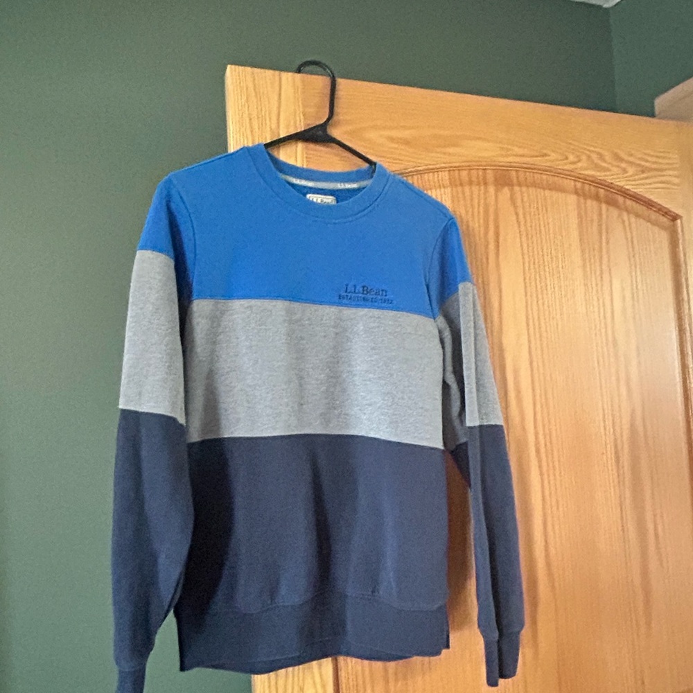 L.L. Bean Boys Blue and Gray Colorblock Crewneck Sweater